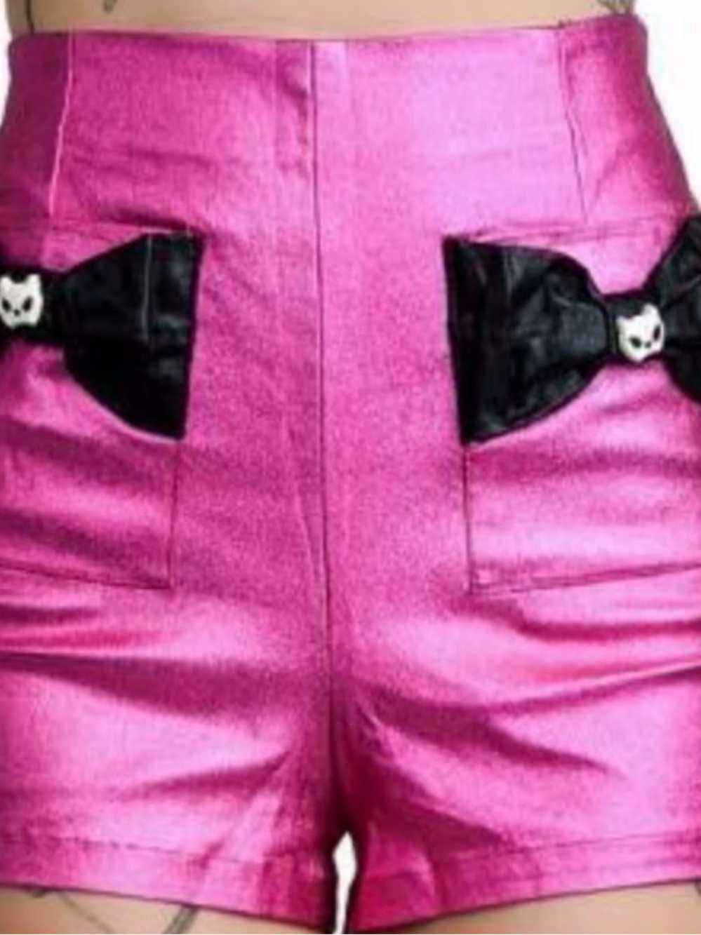 Too Fast Metallic Fuchsia High Waist Shorts with Black Bow NWT size 9